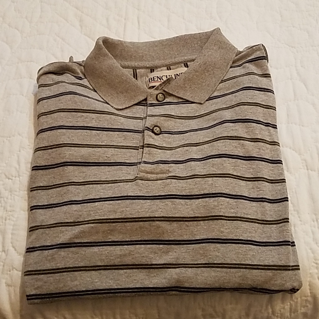 Vtg Benchline Striped Knit Short Sleeve Gray Polo